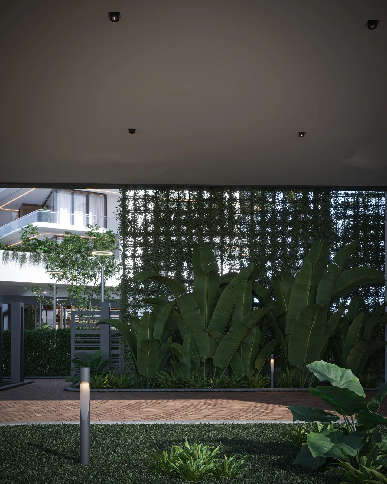 Pegasus Apartments — Green wall at the entrance