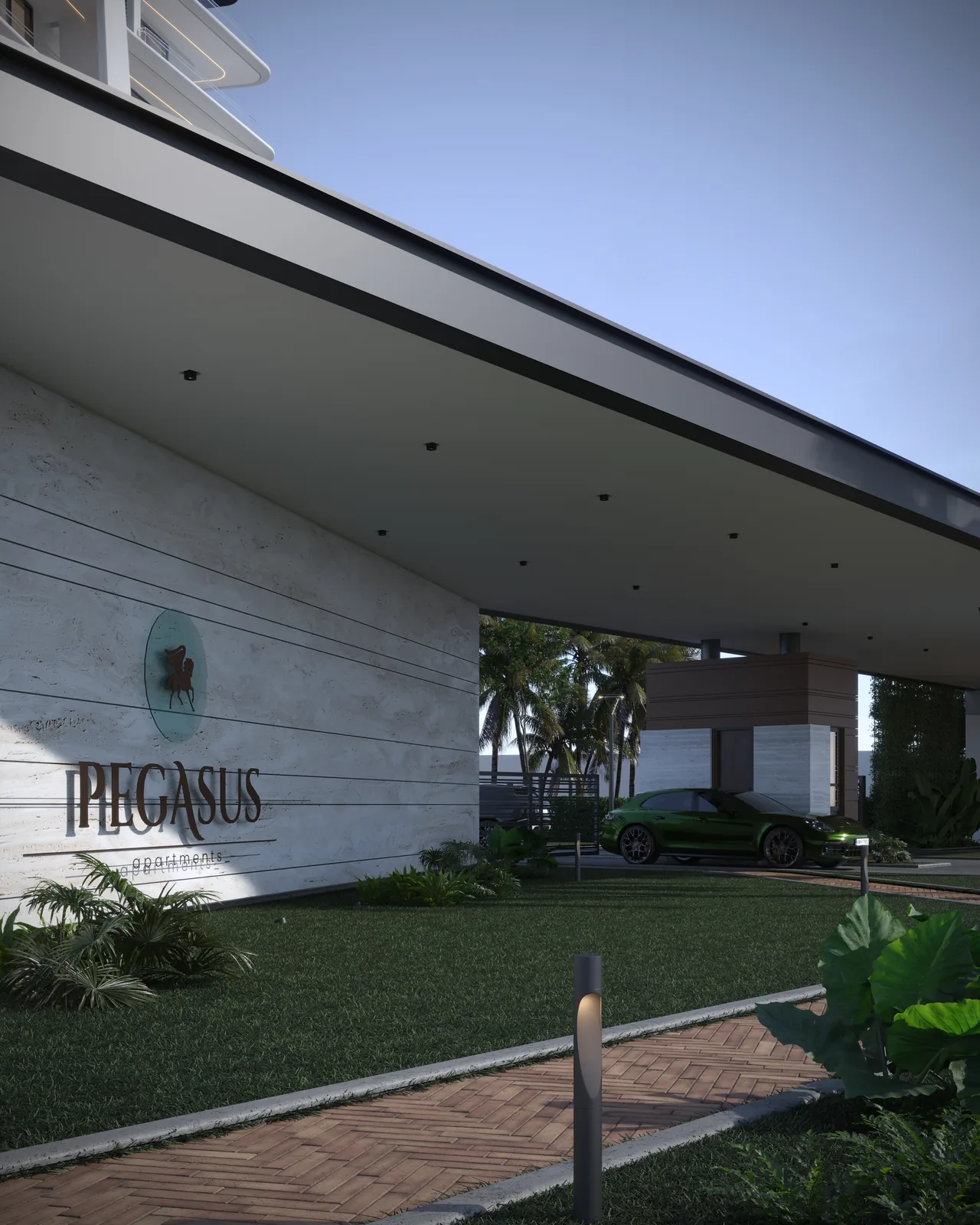 Pegasus Apartments — Entrance canopy