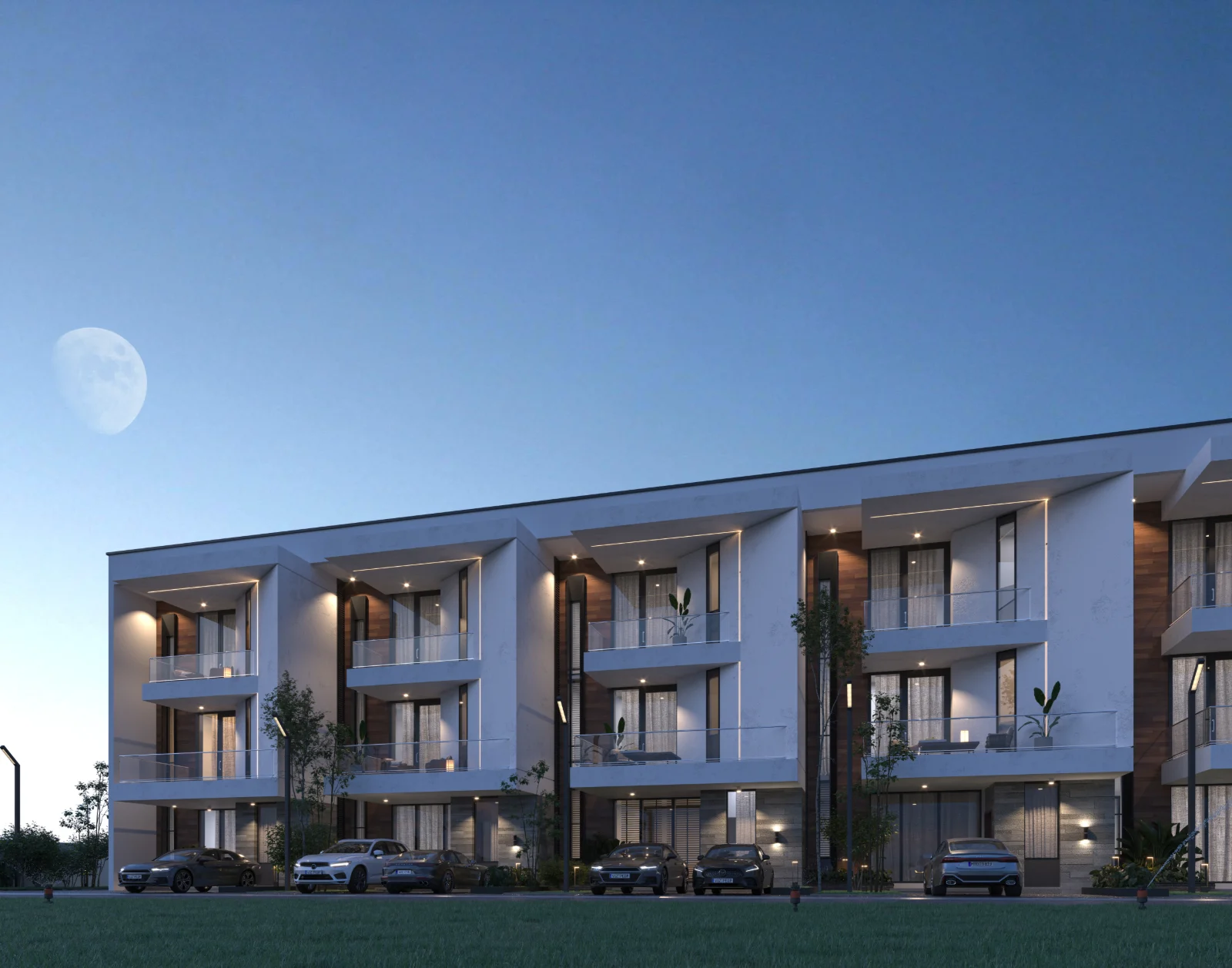 Qoral Grove Residence Ikeja — Terraces at twilight
